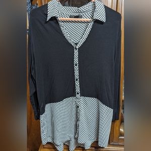 Style & Co. Button Up Blouse, Size XL, Black & White, Roll Up Sleeves